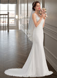 Emilee Trumpet/Mermaid V-neck Court Train Chiffon Wedding Dress UKP0013788