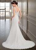 Emilee Trumpet/Mermaid V-neck Court Train Chiffon Wedding Dress UKP0013788