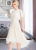 Gloria A-Line Scoop Neck Asymmetrical Chiffon Wedding Dress With Pleated UKP0013790