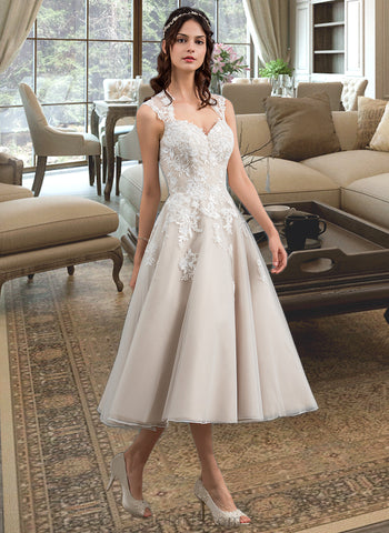 Aubrie Ball-Gown/Princess Sweetheart Tea-Length Tulle Wedding Dress With Sequins UKP0013791