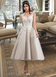 Aubrie Ball-Gown/Princess Sweetheart Tea-Length Tulle Wedding Dress With Sequins UKP0013791