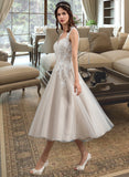 Aubrie Ball-Gown/Princess Sweetheart Tea-Length Tulle Wedding Dress With Sequins UKP0013791