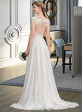 Aria A-Line V-neck Sweep Train Chiffon Wedding Dress With Beading Sequins UKP0013792