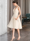 Jewel A-Line V-neck Knee-Length Chiffon Lace Wedding Dress With Ruffle UKP0013794