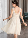 Jewel A-Line V-neck Knee-Length Chiffon Lace Wedding Dress With Ruffle UKP0013794