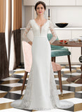 Zoey Trumpet/Mermaid V-neck Chapel Train Chiffon Wedding Dress With Beading Sequins UKP0013795