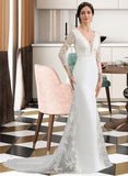 Zoey Trumpet/Mermaid V-neck Chapel Train Chiffon Wedding Dress With Beading Sequins UKP0013795