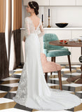 Zoey Trumpet/Mermaid V-neck Chapel Train Chiffon Wedding Dress With Beading Sequins UKP0013795