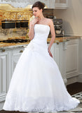 Shyla Ball-Gown/Princess Strapless Chapel Train Satin Organza Wedding Dress With Lace Beading UKP0013796