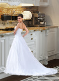 Shyla Ball-Gown/Princess Strapless Chapel Train Satin Organza Wedding Dress With Lace Beading UKP0013796