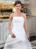 Shyla Ball-Gown/Princess Strapless Chapel Train Satin Organza Wedding Dress With Lace Beading UKP0013796