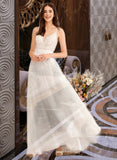 Shaylee A-Line V-neck Floor-Length Wedding Dress With Sequins UKP0013797