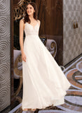 Shaylee A-Line V-neck Floor-Length Wedding Dress With Sequins UKP0013797