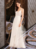 Shaylee A-Line V-neck Floor-Length Wedding Dress With Sequins UKP0013797