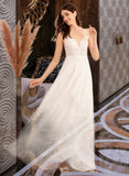 Shaylee A-Line V-neck Floor-Length Wedding Dress With Sequins UKP0013797