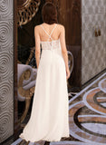 Shaylee A-Line V-neck Floor-Length Wedding Dress With Sequins UKP0013797