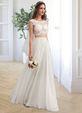 Karsyn A-Line Scoop Neck Floor-Length Chiffon Wedding Dress With Beading Sequins UKP0013799