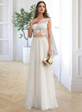 Karsyn A-Line Scoop Neck Floor-Length Chiffon Wedding Dress With Beading Sequins UKP0013799