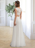 Karsyn A-Line Scoop Neck Floor-Length Chiffon Wedding Dress With Beading Sequins UKP0013799