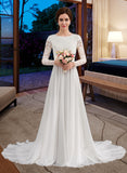 Philippa A-Line Scoop Neck Court Train Chiffon Wedding Dress With Beading UKP0013800