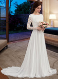 Philippa A-Line Scoop Neck Court Train Chiffon Wedding Dress With Beading UKP0013800