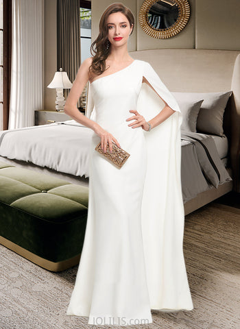 Briley Sheath/Column One-Shoulder Floor-Length Stretch Crepe Wedding Dress UKP0013801