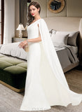 Briley Sheath/Column One-Shoulder Floor-Length Stretch Crepe Wedding Dress UKP0013801