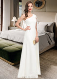 Briley Sheath/Column One-Shoulder Floor-Length Stretch Crepe Wedding Dress UKP0013801