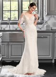 Kailey Trumpet/Mermaid V-neck Chapel Train Wedding Dress With Beading Sequins UKP0013802