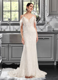 Kailey Trumpet/Mermaid V-neck Chapel Train Wedding Dress With Beading Sequins UKP0013802