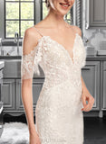 Kailey Trumpet/Mermaid V-neck Chapel Train Wedding Dress With Beading Sequins UKP0013802