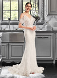 Kailey Trumpet/Mermaid V-neck Chapel Train Wedding Dress With Beading Sequins UKP0013802