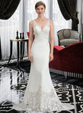 Karma Trumpet/Mermaid V-neck Court Train Stretch Crepe Wedding Dress UKP0013803