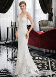 Karma Trumpet/Mermaid V-neck Court Train Stretch Crepe Wedding Dress UKP0013803