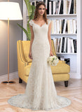 Liliana Trumpet/Mermaid V-neck Court Train Lace Wedding Dress UKP0013804