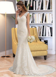 Liliana Trumpet/Mermaid V-neck Court Train Lace Wedding Dress UKP0013804