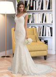 Liliana Trumpet/Mermaid V-neck Court Train Lace Wedding Dress UKP0013804