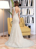 Liliana Trumpet/Mermaid V-neck Court Train Lace Wedding Dress UKP0013804