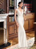 Kayla Sheath/Column V-neck Court Train Wedding Dress With Sequins UKP0013807