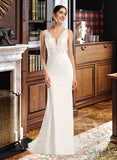 Kayla Sheath/Column V-neck Court Train Wedding Dress With Sequins UKP0013807