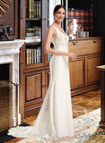 Kayla Sheath/Column V-neck Court Train Wedding Dress With Sequins UKP0013807