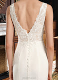 Kayla Sheath/Column V-neck Court Train Wedding Dress With Sequins UKP0013807