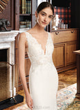 Kayla Sheath/Column V-neck Court Train Wedding Dress With Sequins UKP0013807