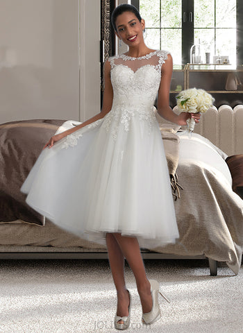 Gisselle A-Line Illusion Asymmetrical Tulle Wedding Dress With Ruffle UKP0013808