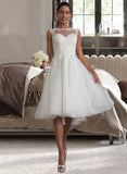 Gisselle A-Line Illusion Asymmetrical Tulle Wedding Dress With Ruffle UKP0013808