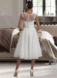 Gisselle A-Line Illusion Asymmetrical Tulle Wedding Dress With Ruffle UKP0013808