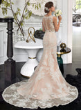 Lynn Trumpet/Mermaid V-neck Chapel Train Tulle Lace Wedding Dress With Beading UKP0013810