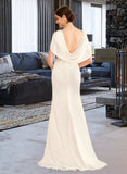 Aisha A-Line V-neck Sweep Train Wedding Dress With Ruffle UKP0013811