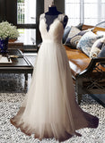 Katherine A-Line V-neck Sweep Train Tulle Wedding Dress UKP0013812