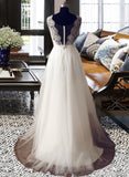 Katherine A-Line V-neck Sweep Train Tulle Wedding Dress UKP0013812